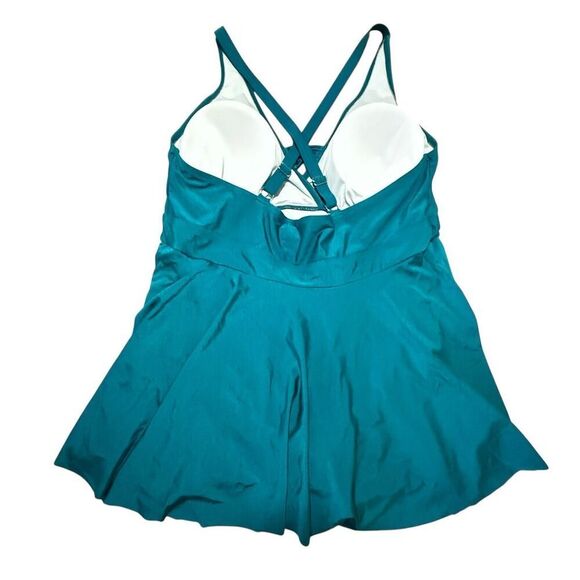 BloomChic Women's Plus Size 22W Teal Swimdress Tummy Control Skirted - Picture 4 of 8